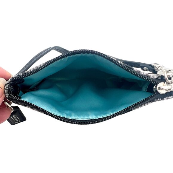 Coach Signature Black Grey Metallic Wristlet Clutch Purse Leather Bag Charm Y2K - Picture 5 of 5